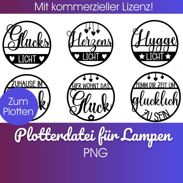 Plotterdatei LAMPE png |Türschild Lasercut GLÜCK  | Holz 3D Schriftzug | Lampe plotten png| Glückslicht png| Windlicht plotten