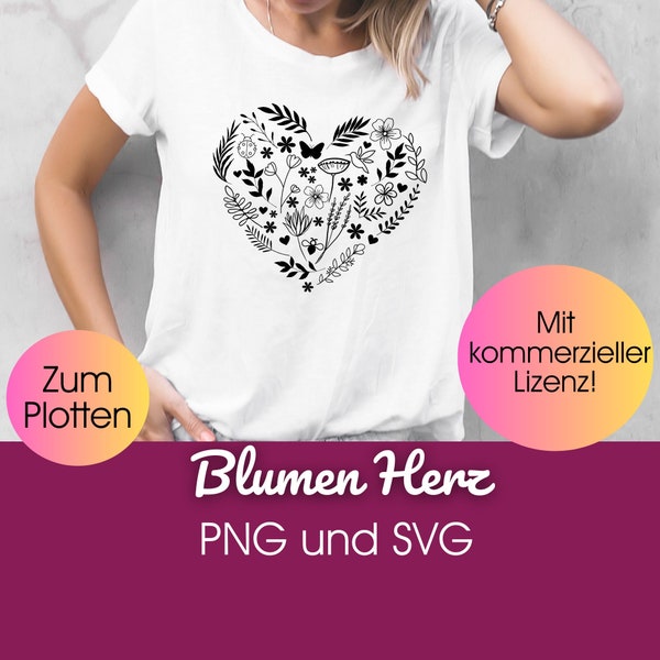 Plotter file: FLOWER HEART svg + png | heart svg for cricut | shirt svg | sublimation designs | plotter file heart| sgv file | Wildflowers SVG