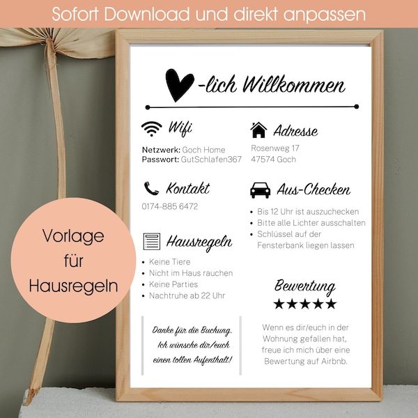 Airbnb Willkommensschild | Ferienvermietung zum Ausdrucken | Gästeankunftsplakat | Strandhausregeln | Wifi-Infoblatt | Canva Vorlage | Gäste