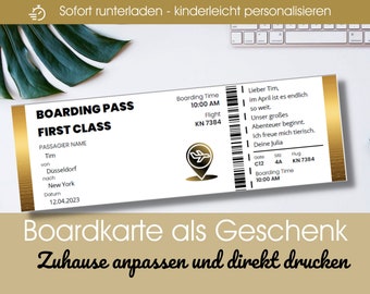Bordkarte Vorlage zum Selbstdrucken Fluggutschein |Überraschungsreise | Flugticket Fluggutschein | gefälschtes Ticket | Sofort-Download