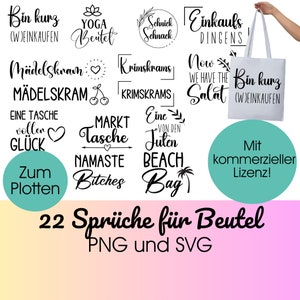 PLOTTERDATEI Sprüche für Beutel & Taschen png + svg, Jutetasche Plotten | Beplotten Mitbringsel | Tasche svg Bundle | Eine von den Juten