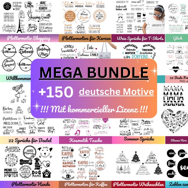 150+ MEGA svg png Bundle deutsch|  Plotterdatei Bundle | TShirt Designs SVG| Großes svg Bundle für Cricut & Silhouette