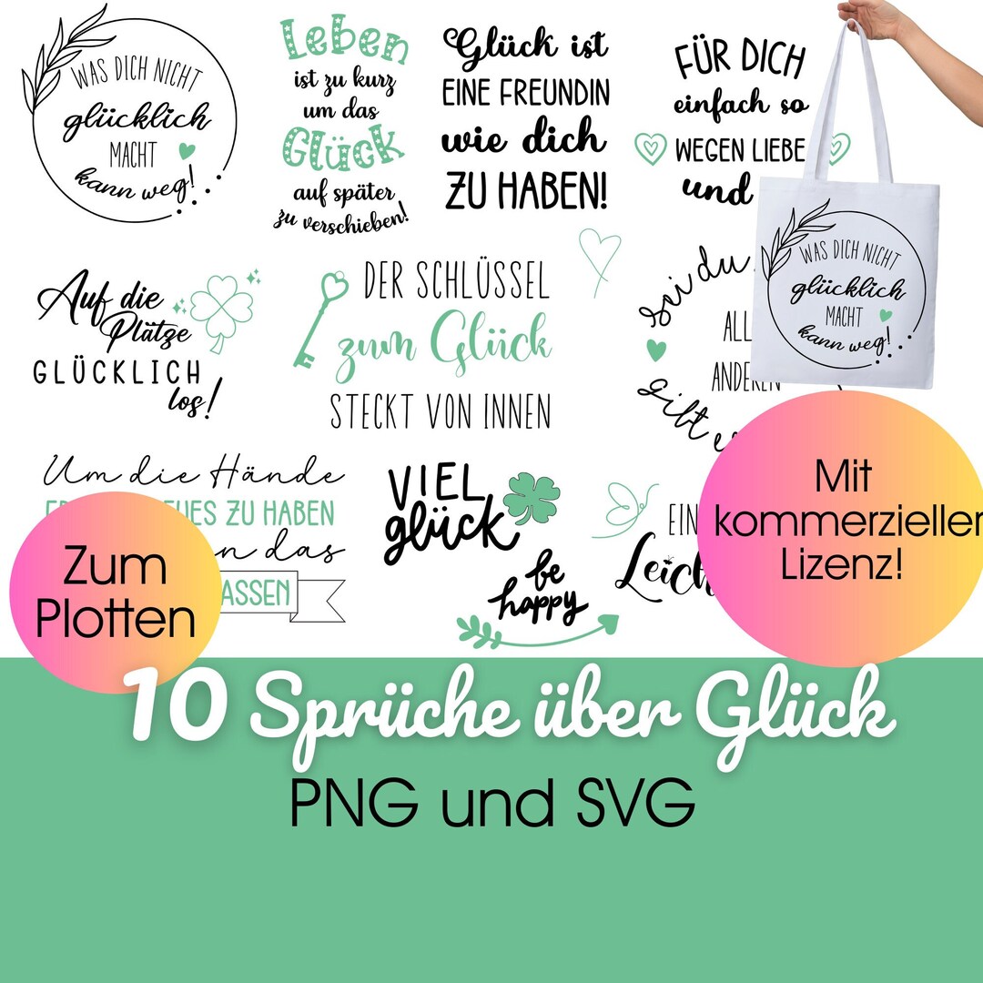 Plotterdatei GLÜCK Sprüche svg png Plotten Glück bundle