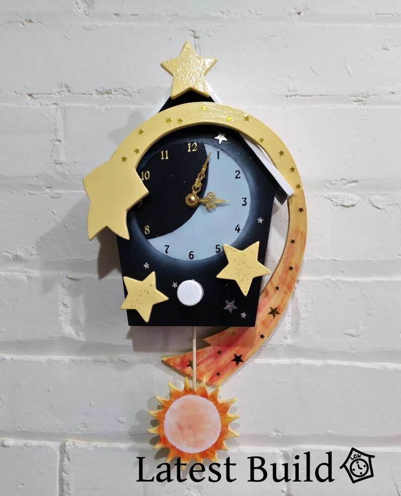 Moon & Stars Pendulum Wall Clock Etsy
