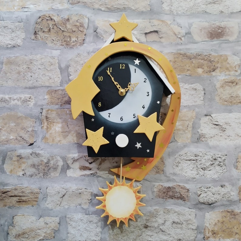 Moon & Stars Pendulum Wall Clock Etsy