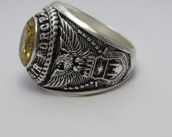 B105 ., RING , new , solid BRASS ring w silver plated, us size:  9.5  , UNITED states air force ring , usaf ring , air force ring