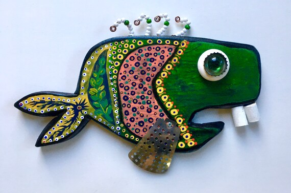 Herbie Halibutter Folk Art Fish One of a Kind Coastal Wall | Etsy
