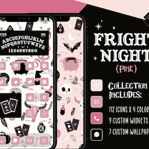 Fright Night (Pink) | 448+ Mehrfarbige iPhone iOS14 App Icons |  9 Widget Icons | 7 Wallpaper Designs | Halloween iOS14+ Icon Pack