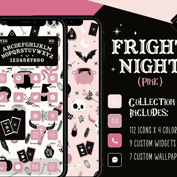 Fright Night (Pink) | 448+ Multi Color iPhone iOS14 App Icons |  9 Widget Icons | 7 Wallpaper designs | Halloween iOS14+ Icon Pack