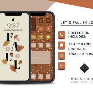Let&#39;s Fall In Love | 288 Multi Color iPhone iOS14 App Icons | 24 Multi Color Widget Icons | 3 custom iPhone Wallpaper Designs