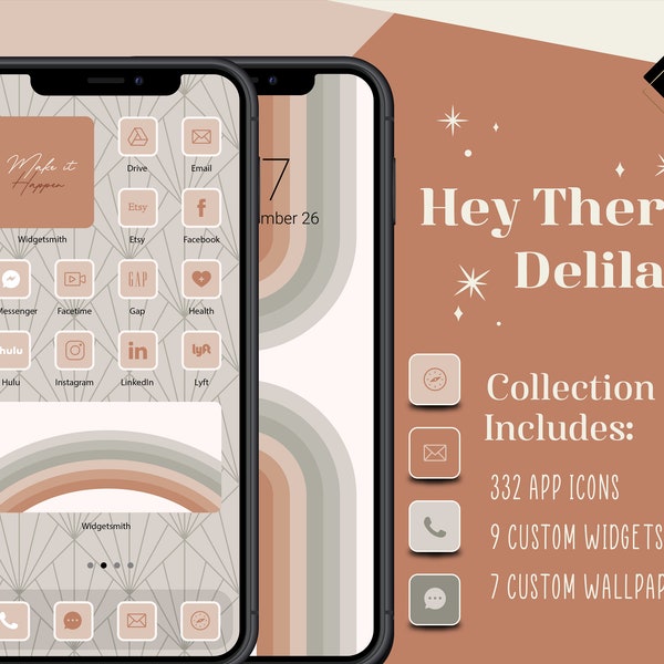 Hey There Delilah | 332 Multi Color iPhone iOS14 App Icons | 8 Multi Color Widget Icons | 3 custom iPhone Wallpaper Designs iOS14 Icon Pack