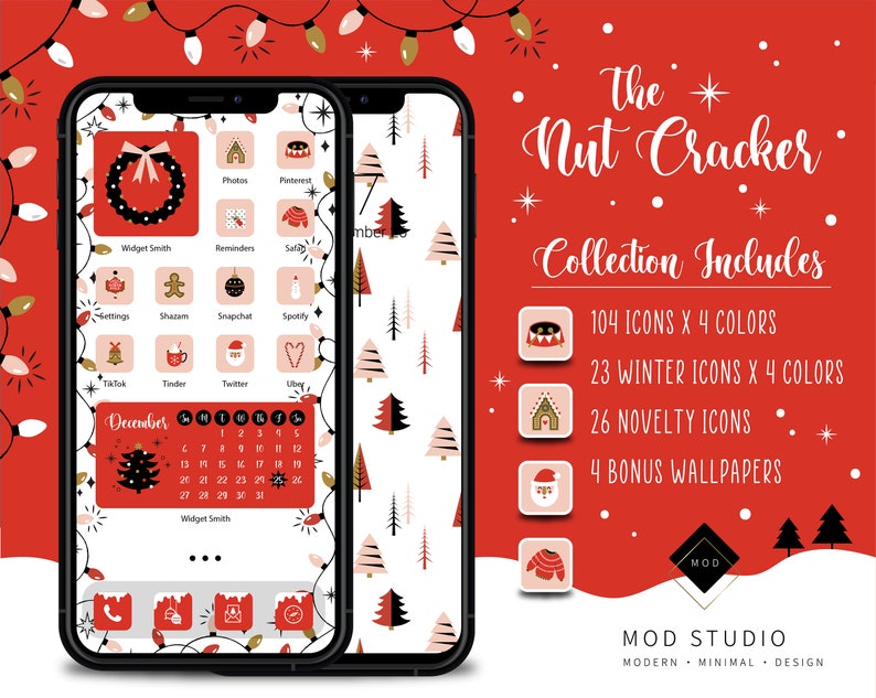 The Nut Cracker | 478+ Multi Color iOS14 App Icons | BONUS Novelty Winter App Icons | 16 Widgets | 4 Custom Wallpapers | Christmas Icon Pack 