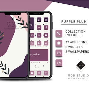 Purple Plum | 288 Multi Color iPhone iOS14 App Icons | 24 Multi Color Widget Icons | 2 custom iPhone Wallpaper Designs | iOS14 Icon Pack