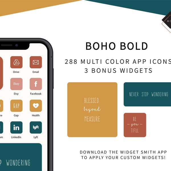 Boho Bold / 288 Iconos de la aplicación multicolor / 3 iconos de widget de bonificación