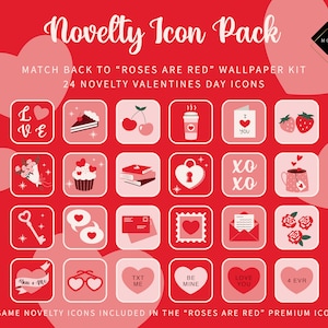 Rozen zijn rood | Nieuwigheid Valentijnsdag App Iconen | iOS14-apppictogrammen | Seizoenspictogrammen voor app-seizoensgebonden | Pictogrammen van dag-app