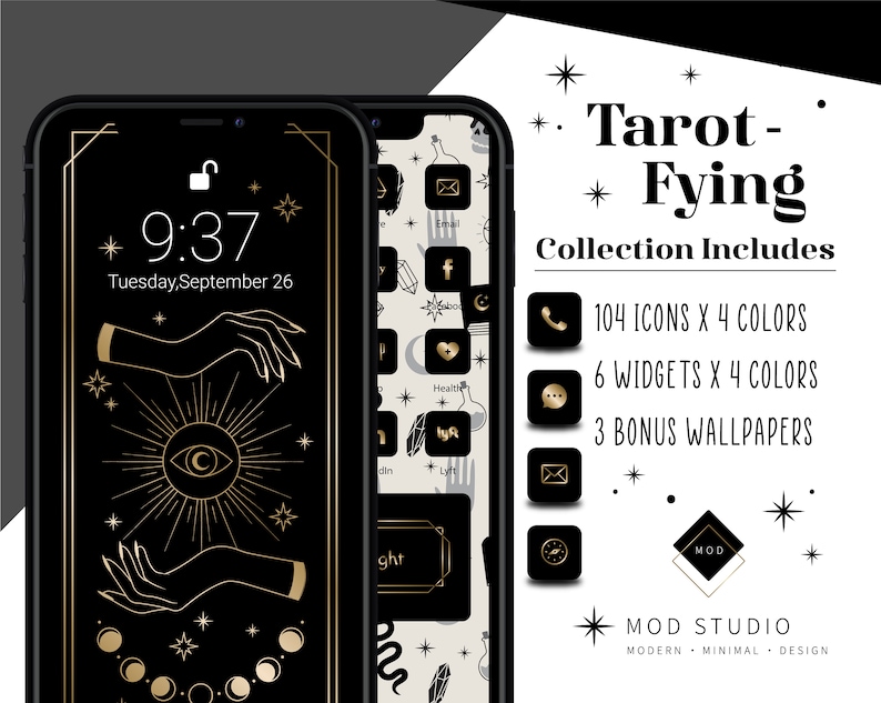 Tarot-Fying | 416+ Multi Color iPhone iOS14 App Icons | 24 Widget Icons | 3 custom iPhone Wallpaper Designs | Halloween iOS14 Icon Pack 