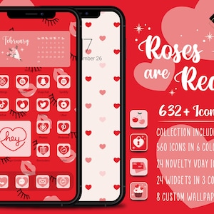 Roses Are Red | 632+ Multi Color Valentine iOS14 App Icons | BONUS Novelty VDay App Icons | 24 Widgets | 8 Custom Wallpaper | VDay Icon Pack