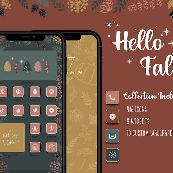 Hello Fall | 446+ Mehrfarbige Herbst iOS14 App Icons | 17 Widgets | 12 Custom Wallpapers | Herbst Icon Pack