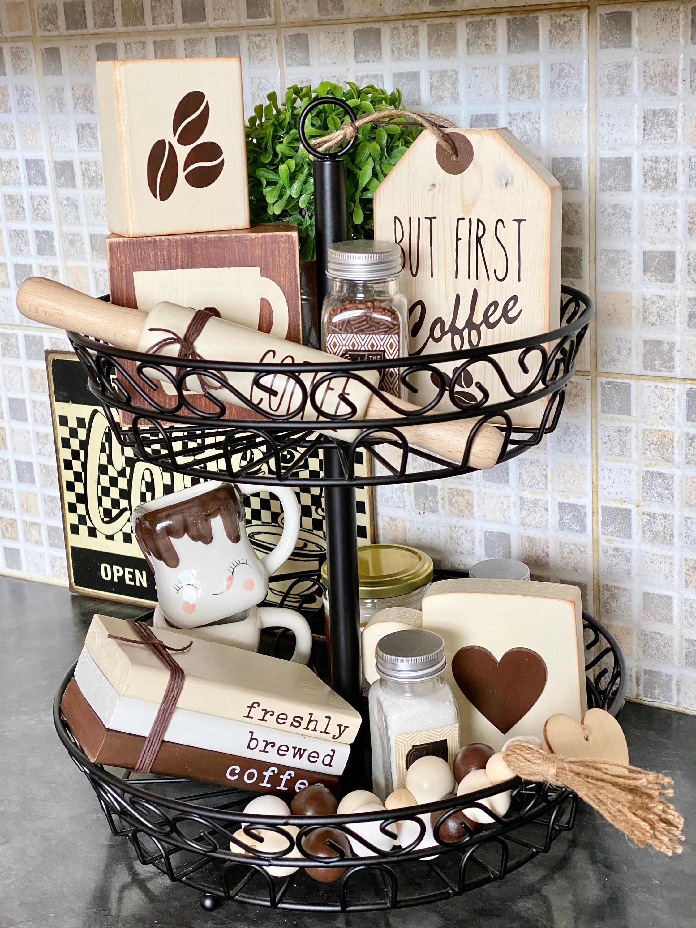 Tiered Tray Bundle/ 3 Piece Tiered Tray Set/ Coffee Themed Etsy