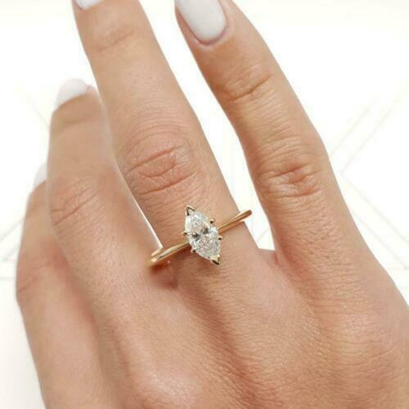 2ct Marquise Moissanite Engagement Ring Solitaire Yellow Gold Etsy