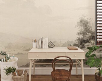 Landscape Wallpaper, Vintage Landscape Wall Mural, Peel and Stick Wall Art Easy Removable Wallpaper Living Room Decor Style Wall Mural