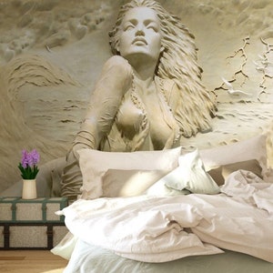 3D Relief Woman Wall Mural: Peel and Stick Living Room Wallpaper