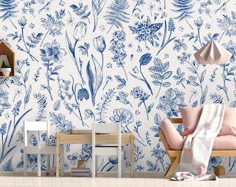 Floral Wallpaper Peel and Stick Wall Art Easy Removable Pattern Wallpaper Botanical Flowers Seamless Watercolor Pattern Wall Mural
