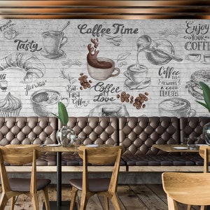 Coffee Wallpaper, Customizable Coffee Wallpaper, Cafe Shop WallPaper  Peel & Stick Wallmural, Removable Wallpaper