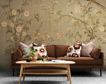 Tropical Wallpaper - Trees Wall Mural- Peel and Stick Wallpaper Vintage Wallpaper Living Room Decor Style Bedroom  Wall Mural