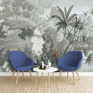 Black & White Forest Wallpaper: Palm Tree Peel and Stick Wall Mural
