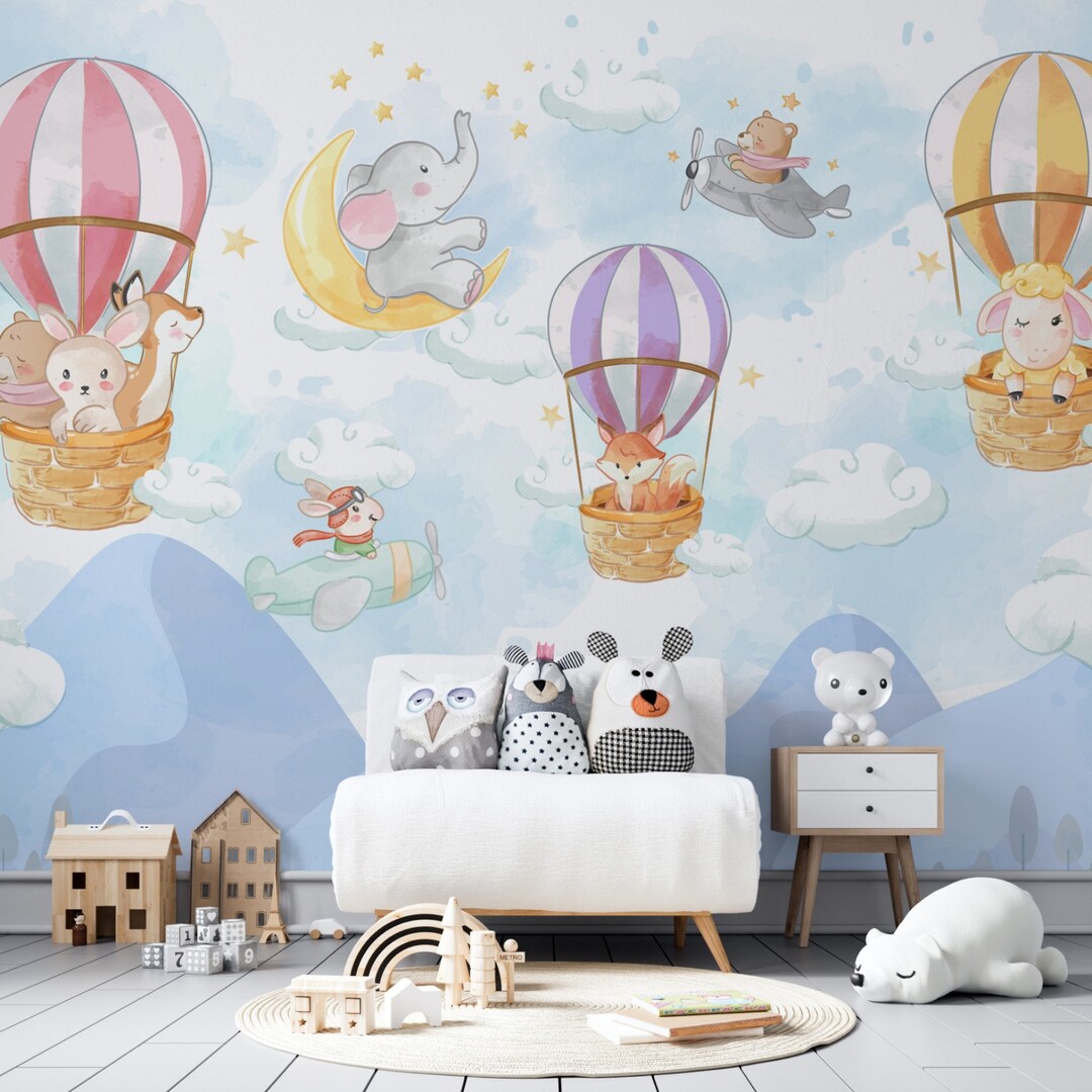 Kids Wallpaper Hot Air Balloons Peel and Stick Removable Nursery Wall