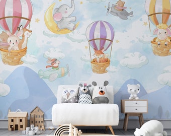 Kids Wallpaper Hot Air Balloons Peel and Stick Removable Nursery Wall Mural Self Adhesive Kid Wallpaper Child Room Wallpaper