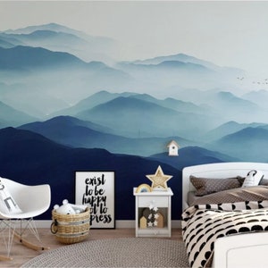 Mural infantil Blue Mountain: papel tapiz infantil autoadhesivo