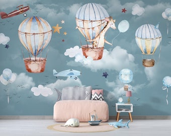 Hot Air Balloons Kids Wallpaper Peel and Stick Easy Removable Nursery Wall Mural Self Adhesive Kids Wallpaper Child Room Wallpaper