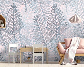 Trendy Colors Tropical Palm Leaves Wallpaper Botanical Palm Tropical Wall Mural Peel and Stick Wall Art Removable Vintage Wallpaper