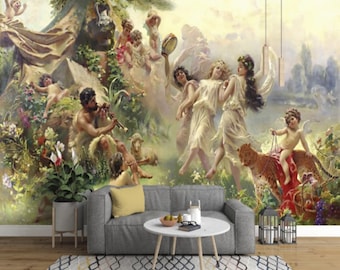 Oil Paint Forest Wallpaper Landscape Nature Forest Peel and Stick Wall Art Removable Wallpaper Living Room Decor Style Bedroom Wall Mural