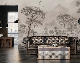Tropical Rainforest  Black and White Wallpaper  Tropical Wallpaper Palm Leaves Wall Mural  Peel and Stick Removable Wallpaper