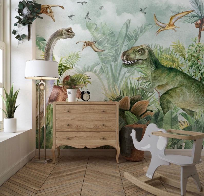Dinosaurietapet: Jurassic barnrum självhäftande väggmålning bild 2