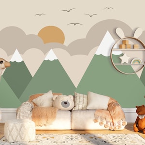 Green Mountain Nursery Wallpaper, Peel and Stick Wallpaper, Removable Wallpaper Self Adhesive Kids Wallpaper Child Room Wallpaper