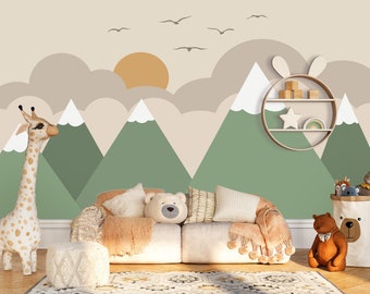 Green Mountain Nursery Wallpaper, Peel and Stick Wallpaper, Removable Wallpaper Self Adhesive Kids Wallpaper Child Room Wallpaper