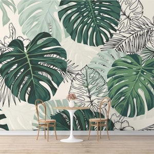 Green Palm Leaf Wallpaper Mural: Vintage Botanical Peel & Stick