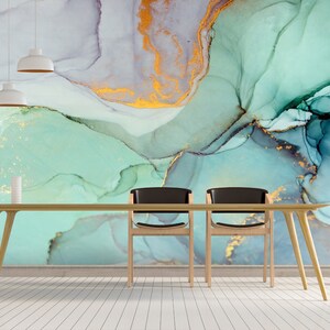 Abstract Alcohol Ink Marble Wallpaper Mural, Removable Wall Art (Peel and Stick) image 3