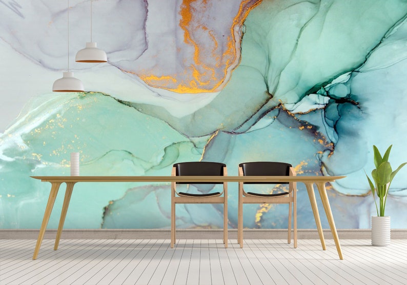 Abstract Alcohol Ink Marble Wallpaper Mural, Removable Wall Art (Peel and Stick) image 3