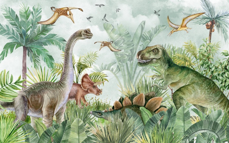 Dinosaurietapet: Jurassic barnrum självhäftande väggmålning bild 5