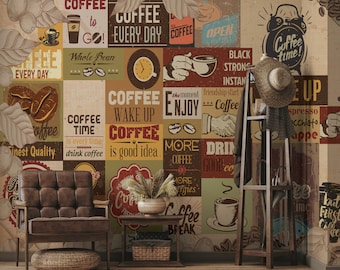 Coffee Wallpaper, Cafe Shop Wall Design, Customizable Coffee Wallpaper, Peel & Stick Wallmural, Removable Wallpaper