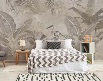 Soft Tropical Palm Leaves Wallpaper Leaves Palm Wall Mural Peel and Stick Wall Art Easy Removable Vintage Watercolor Fllowers Wallpaper