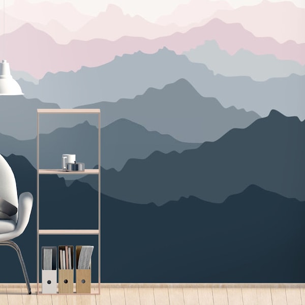 Watercolor Mountain Nursery Wall Mural Wallpaper Peel and Stick Easy Removable Self Adhesive Kids Wallpaper Child Room Wallpaper