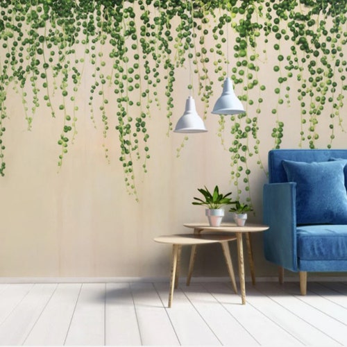 Hanging Green Plants Wallpaper Tropical Flowers Wall Mural - Etsy Hanging Green Plants Wallpaper Tropical Flowers Wall Mural - Etsy