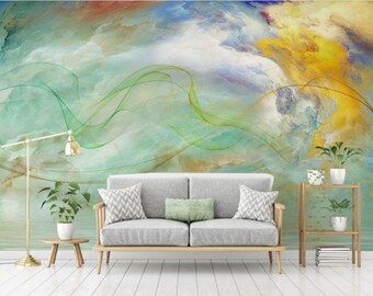 Atmosphere Cloud Line Art Pattern Wallpaper Peel and Stick Removable Wall Mural Self Adhesive Wallpaper Marble Textured Living Room Wall Art