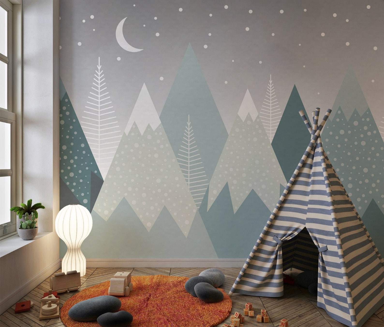 Mountain Nursery Wallpaper Mural: Peel and Stick Kids Room Decor - Etsy